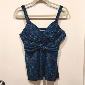 Miraclesuit Multicolor Snakeskin Print Plunge Tankini Top Size 36D Adjustable